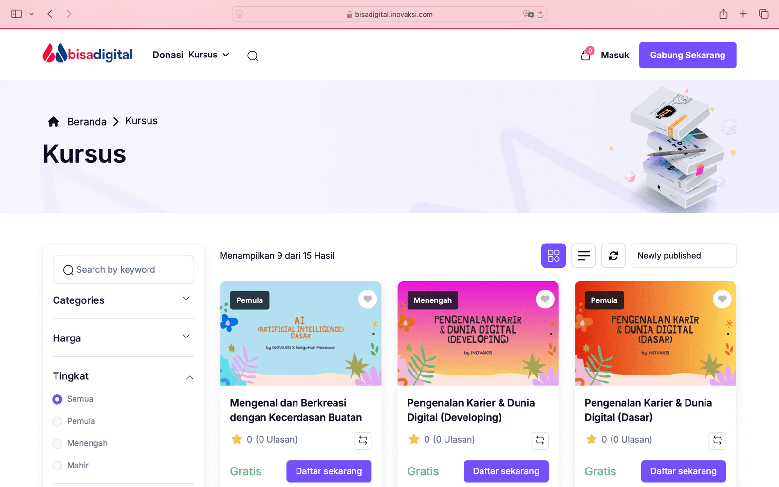 Tampilan depan platform Bisadigital Inovaksi